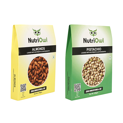 NutriOwl Dry Fruit Combo - California Almond and Pistachio Rich in Fibers and Antioxidants (500g)