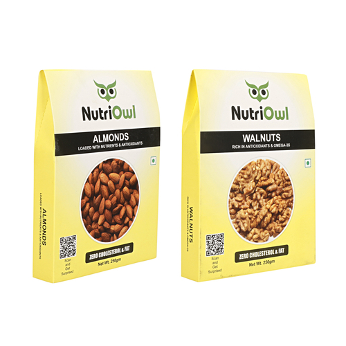NutriOwl Dry Fruit Combo - California Almond and Walnuts Rich in Fibers and Antioxidants (500g)