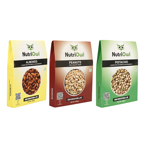 NutriOwl Dry Fruit Combo - California Almonds, Peanuts and Pistachio filled with Fiber and Antioxidants (750g)