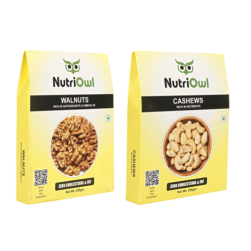 NutriOwl Dry Fruit Combo - Crunchy Cashew & Walnuts Rich in Fibers and Antioxidants (500g)