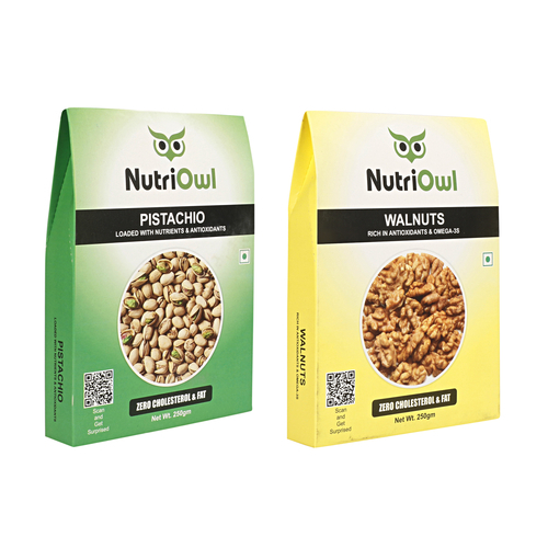NutriOwl Dry Fruit Combo - California Walnuts and Pistachio filled with Fiber and is Low Cholesterol (500g)
