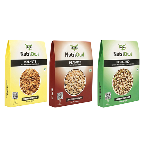 NutriOwl Dry Fruit Combo - Peanut, Walnuts and Pistachio filled with Fibers and Antioxidants (750g)