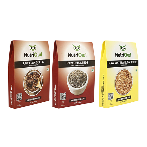 NutriOwl Super Seeds Combo - Flax, Chia and Watermelon Seeds Rich in Protein, Fiber and Omega-3 (750g)