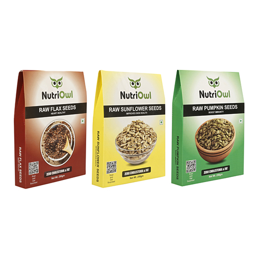 NutriOwl Super Seeds Combo - Flax, Pumpkin and Sunflower Seeds Rich in Protein, Fiber and Omega-3 (750g)