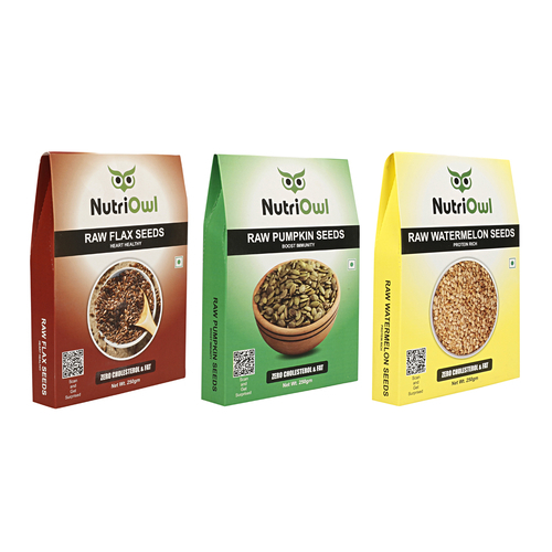 NutriOwl Super Seeds Combo - Flax, Pumpkin and Watermelon Seeds Rich in Protein, Fiber and Omega-3 (750g)