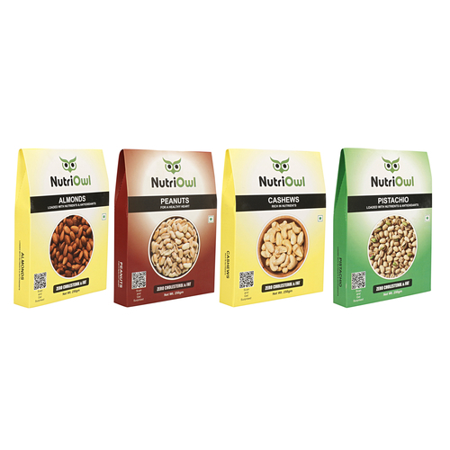 NutriOwl Dry Fruit Combo - Premium California Almonds, Cashew, Peanuts and Pistachios Rich in Fibers and Immunity Booster (1Kg)