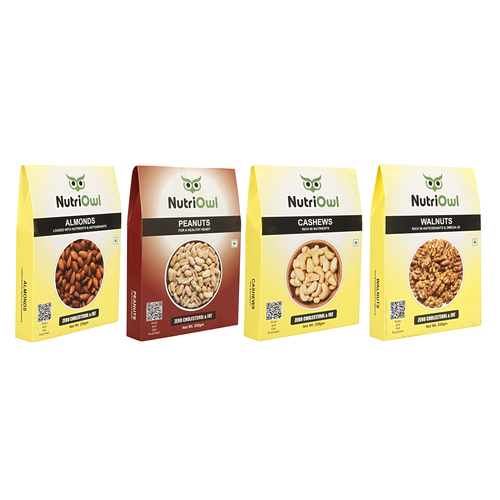 NutriOwl Dry Fruit Combo -  Natural Premium Almonds, Cashew, Peanuts and Walnuts (1kg)