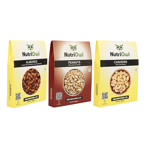 NutriOwl Dry Fruit Combo - Premium California Almonds, Cashew and Walnuts filled with Fiber and is Gluten Free (750g)