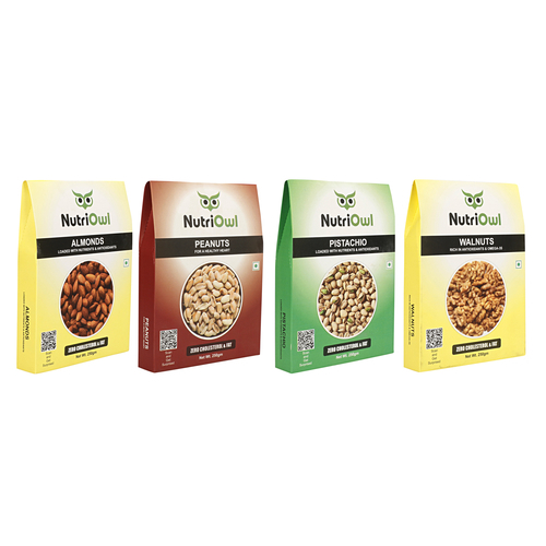 NutriOwl Dry Fruit Combo -  Natural Premium Almonds, Pistachio, Peanuts And Walnuts (1kg)