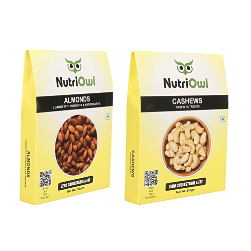 NutriOwl Dry Fruit Combo - Premium California Almonds and Cashew Rich in Fibers and Immunity Booster (500g)