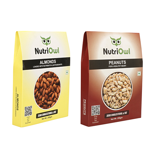 NutriOwl Dry Fruit Combo - Premium California Almonds and Peanut Rich in Fibers and Antioxidants (500g)